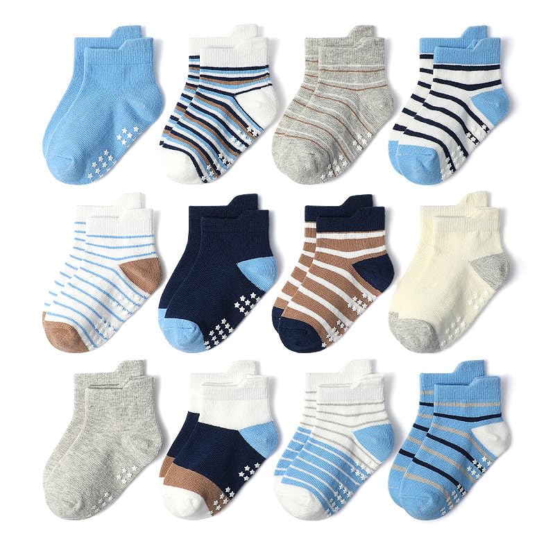 12 pairs Non-Slip Cartoon Kids Socks for Boys&Girls– Combed Cotton, Breathable&Comfortable Socks for Babies&Toddlers (KB175,Medium)