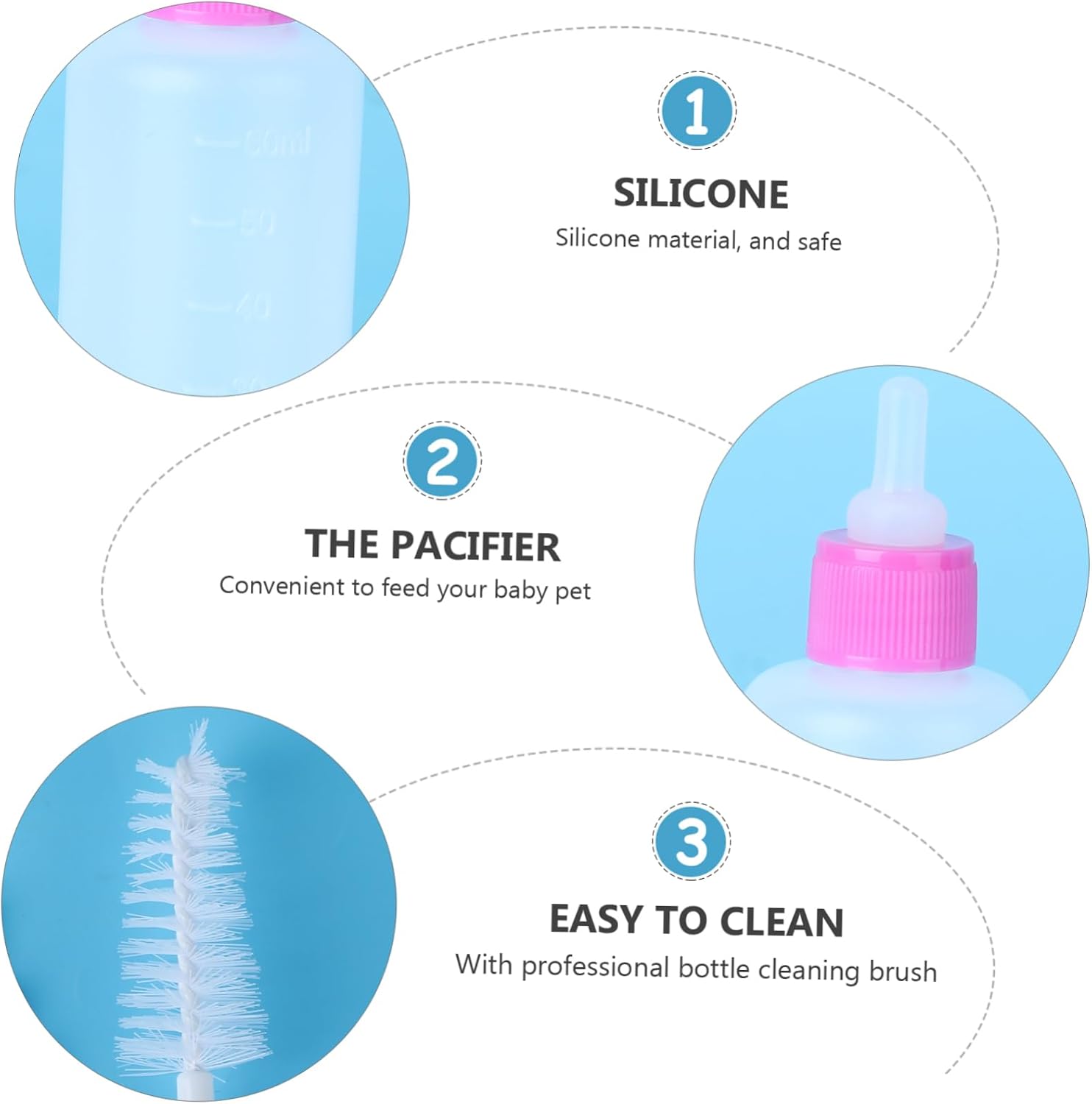 6sets Portable Pet Feeding Bottle for Puppies Kitten Dog Nursing Bottle Leak Easy to Clean