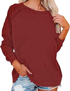 Mintuse Moletom feminino de manga comprida sólido pulôver tops gola redonda moletom retrô casual manga longa tops