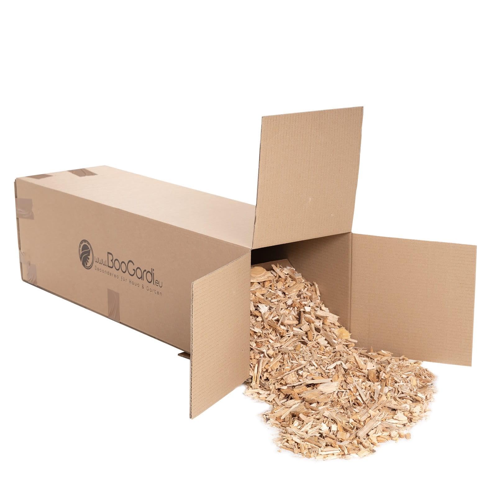 BooGardi Copeaux de bois grossiers de 27/76/100 litres - 76 l - Protection contre les mauvaises herbes - Couverture de parterre - Conception naturelle du sol