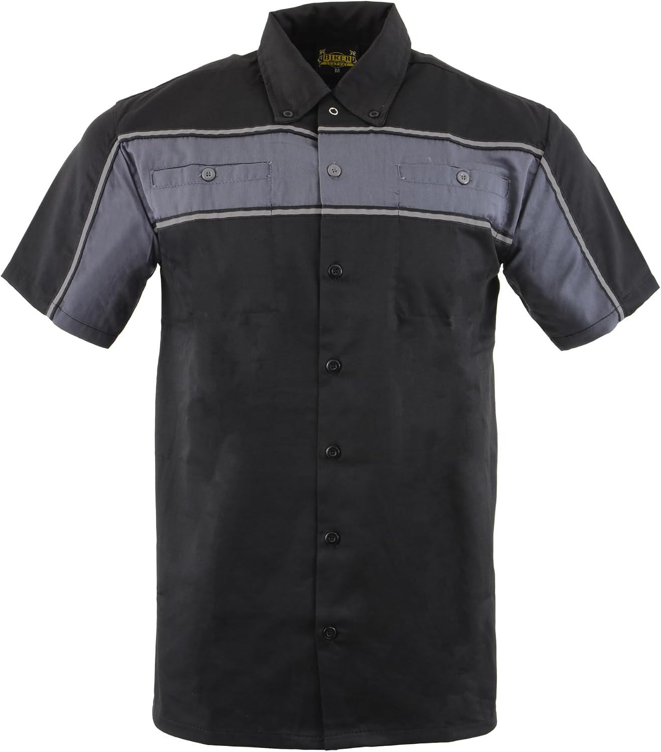 Men’s Two-Tone Black/Orange & Blk/Gray Reflective Short Sleeve Motorcycle Mechanic Shirt