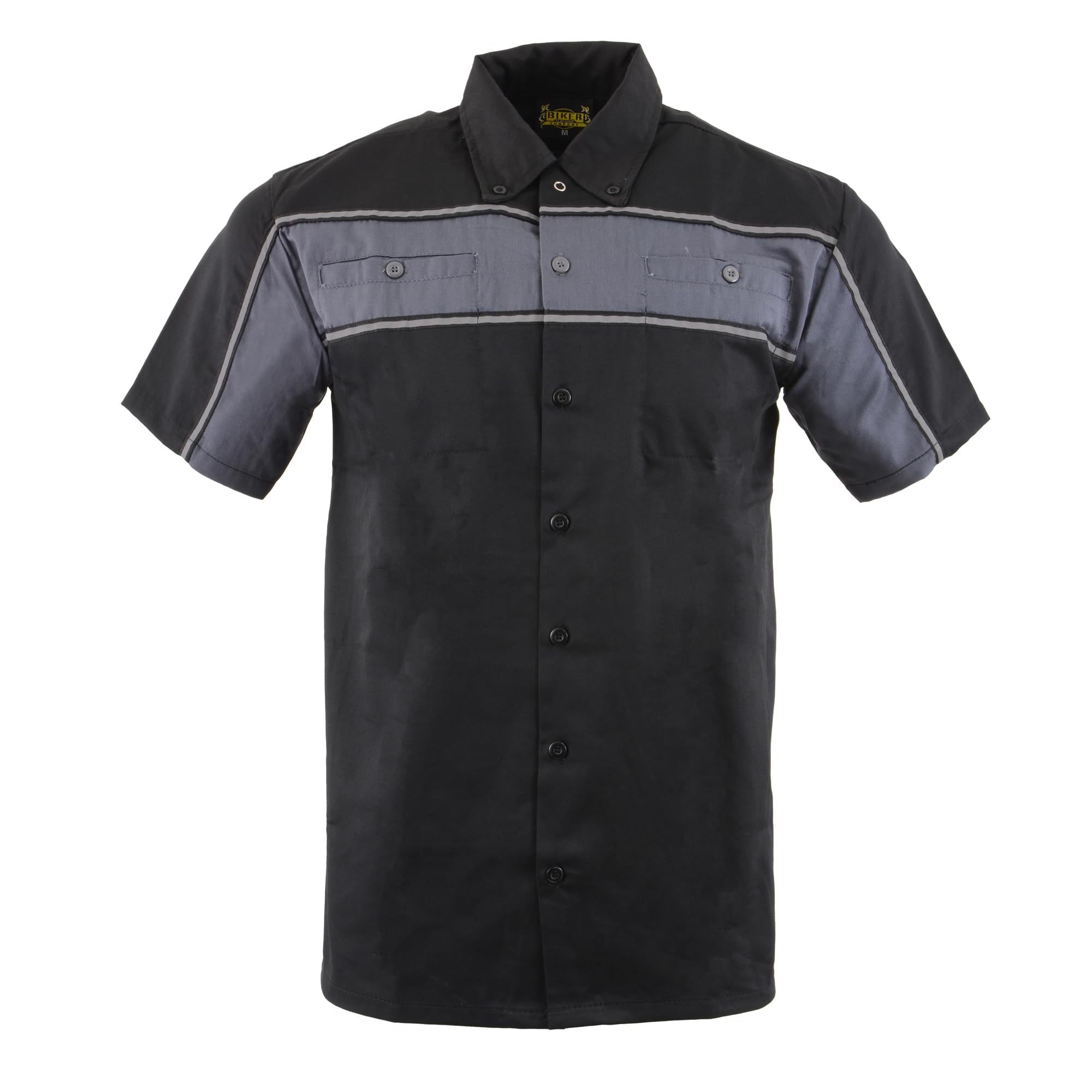 Men’s Two-Tone Black/Orange & Blk/Gray Reflective Short Sleeve Motorcycle Mechanic Shirt