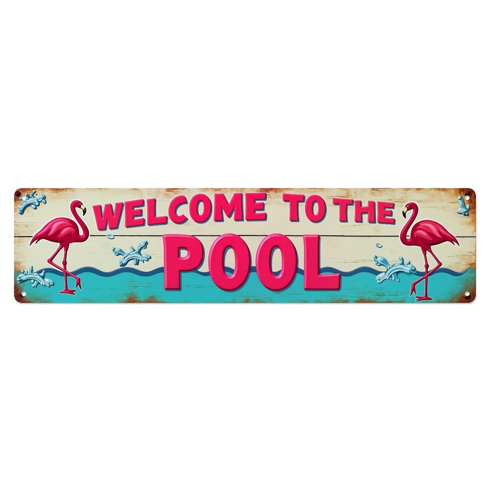 Jdyaojiesheng Vintage Welcome To The Pool Flamingo Tin Sign Retro Metal Wall Decor Metal Poster, Home Bar Garage Farmhouse Cafe Wall Art Decoration 4X16inch