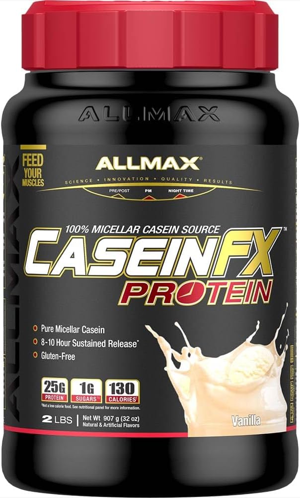 Casein-FX Protein, Vanilla - 2 lb - 25 Grams of Slow-Release Protein Per Scoop - Low Carb & Zero Added Sugar - Approximate 27 Servings