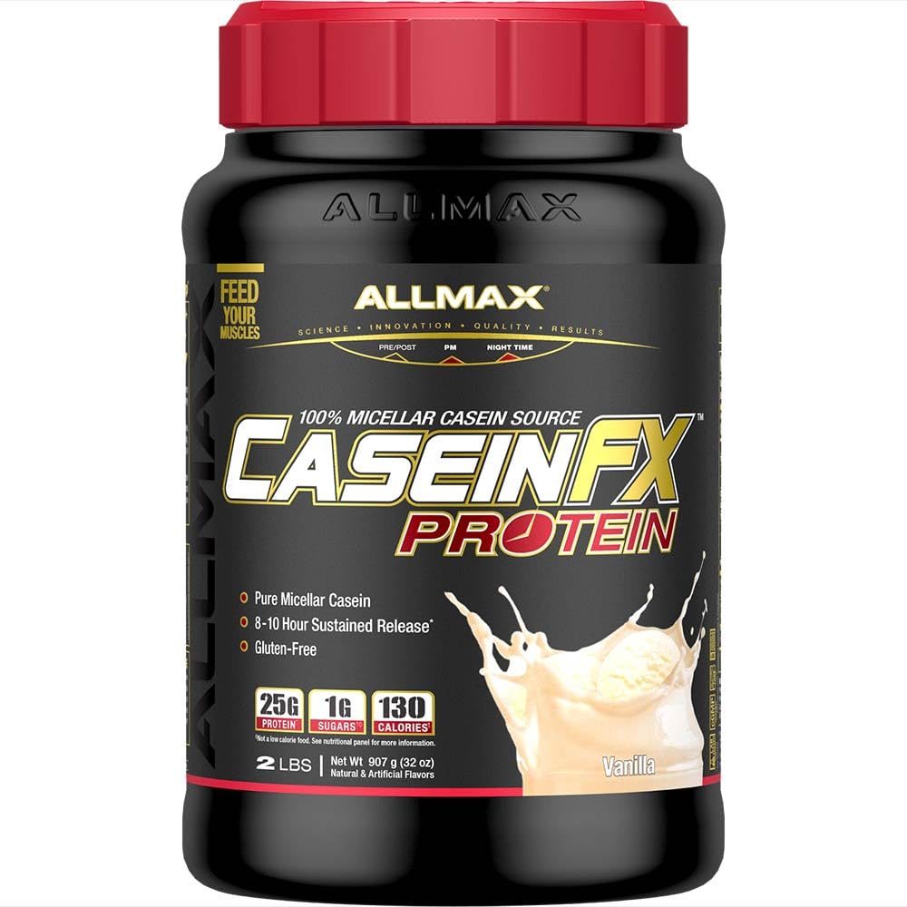 ALLMAX Casein-FX Protein, Vanilla - 2 lb - 25 Grams of Slow-Release Protein Per Scoop - Low Carb & Zero Added Sugar - Approximate 27 Servings