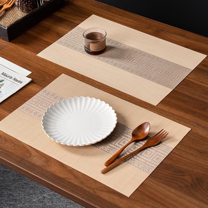 Image of Dining Table Placemats & Runner Set - Heat Resistant, Washable & Stain Resistant Woven Vinyl Mats | Table Runner & 4 Placemats Set for Stylish Dining (45x30 cm Placemats, 180x30 cm Runner)