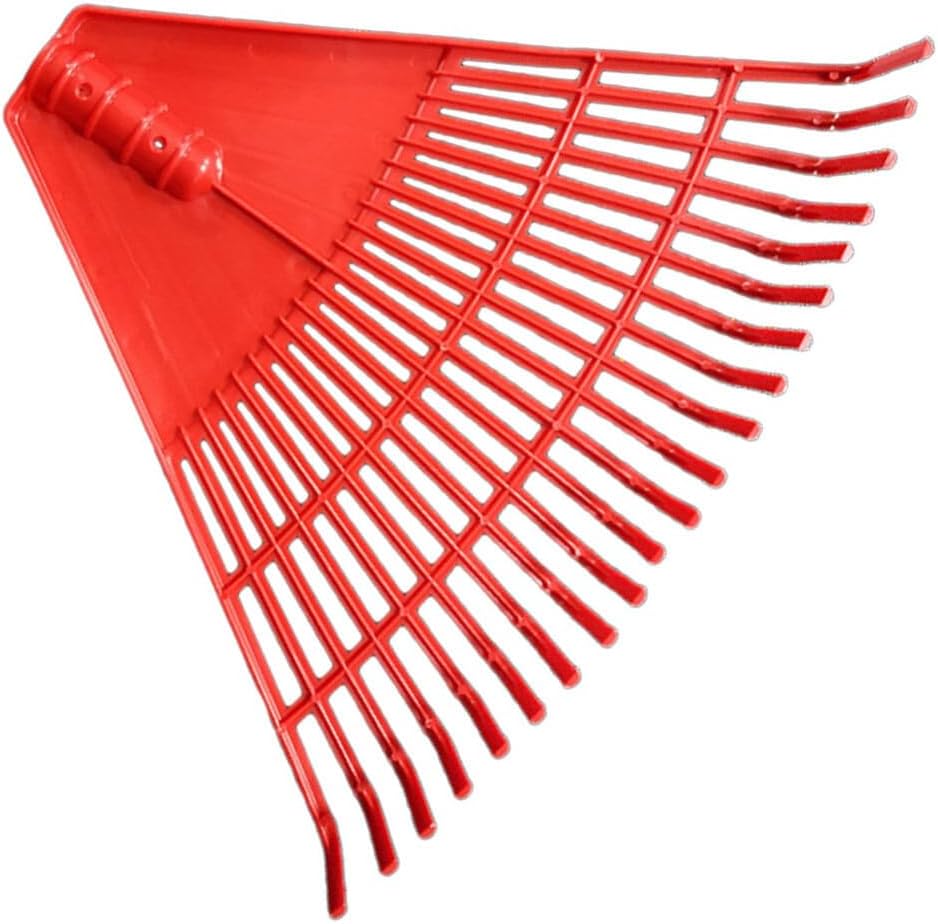 BESPORTBLE Plastic Rake Head 21 Tines Garden Leaf Rake Spring Shrub Grass Replacement Head for Garden Lawn Yard Patio Red