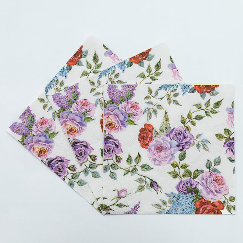 Tovaglioli di Carta Purple Rose Graffiti Tovaglioli Decorati Per Decoupage Bar Compleanno Carta Igienica Tovagliolo Decorazione Da Tavola Usa e getta Per Matrimoni Feste 30 Packs(33x33cm)