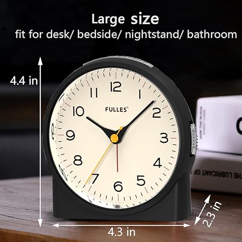 Miniatura 4 de Reloj despertador analógico silencioso sin tictac, durmientes pesados, repetición, 6 sonidos de despertador, funciona con pilas y funciones de luz,