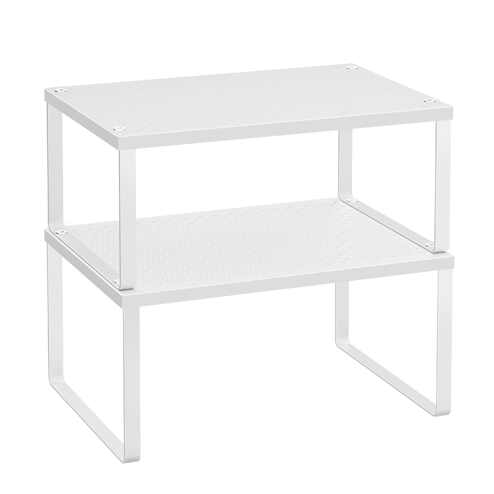 SONGMICS Spice Racks, Set of 2 Cupboard Organisers, Kitchen Storage, Stackable, Expandable, Metal Counter Shelves, White KCS01WT