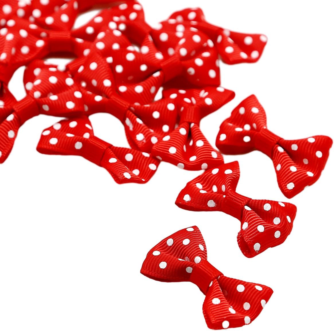 Zhiheng100 Pack Polka Dot Ribbon Hair Clip Bow Ties Cute Mini Bow Knot for Pet Hairpin Ornaments Paper Clip Bookmark Gift Wrapping Party Favor Bag Xmas Decoration (Red) image 2