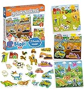 Blippi Toys for Kids by Creative Kids - 3 Chunky Puzzles for Toddlers - Wooden Animal Dinosaur Co...