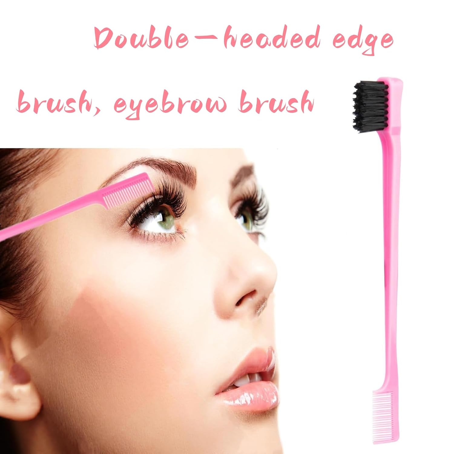 Aigee Hair Brush Set, Pink, 4 Piece, Three-Row Teasing Comb, Edge Brush, Rat Tail Comb for Women and Girls Styling