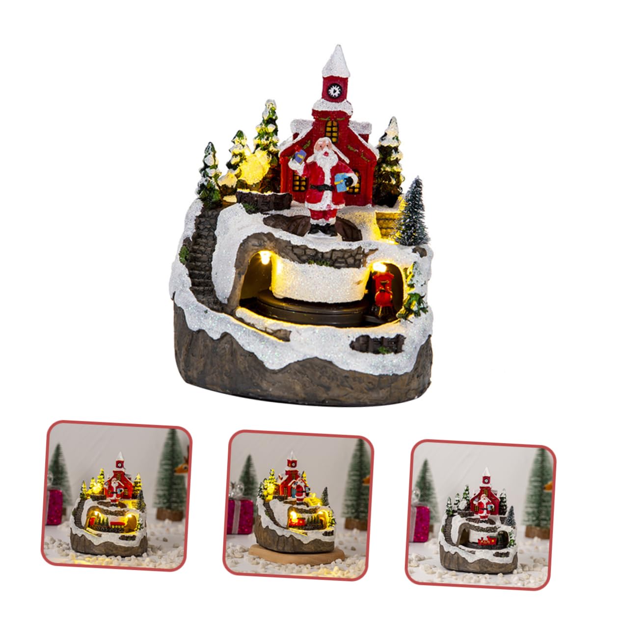 Cabilock 3 Piezas de Musica navideña estatuilla de la de Navidad Mini Pueblo navideño Tren de Navidad estatuilla de la iluminada en Miniatura iluminada de Navidad Resina