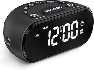 REACHER Weekday/Weekend Dual Alarm Clock with 2 USB Ports, 5 Wake Up Sounds, Adjustable Volume, LED Digital Display, Big Digits, 0-100% Dimmer, Snooze, 12/24 Hours, Small Size for Bedside Desk