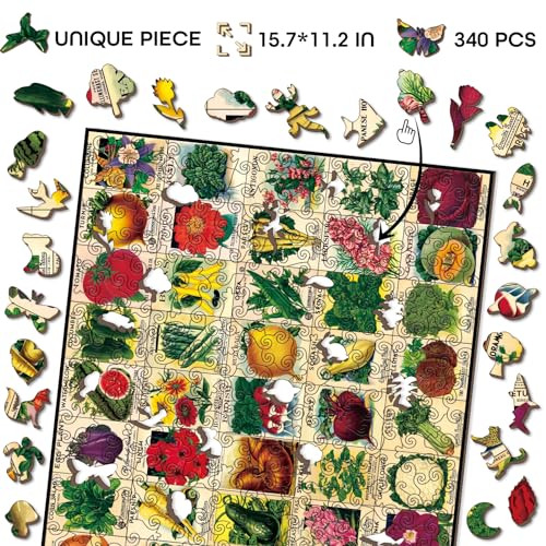 Bboldin Vintage Plant Wooden Puzzle For Adult, Flower Wood Puzzle Of Heirloom Seeds, Garden Jigsaw Puzzles Fruit thumb #1