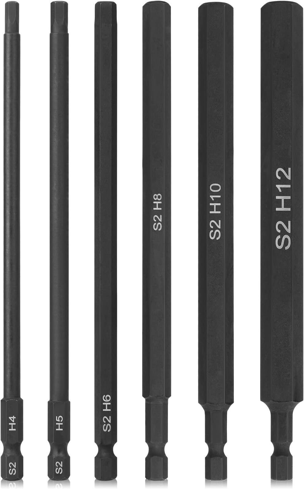 6Pcs 6" Long 1/4 Inch Hex Head Allen Wrench Drill Bits, Metric 12mm 10mm 8mm 6mm 5mm 4mm, Magnetic Tips Screwdriver Socket Bit Set for Ikea Type Furniture, 150MM Long Drill Bit Set