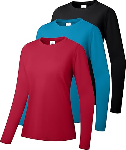 HIBETY Paquete de 3 camisas de protección solar UPF 50+ para mujer, camisas de manga larga para gimnasio, camisetas de secado rápido