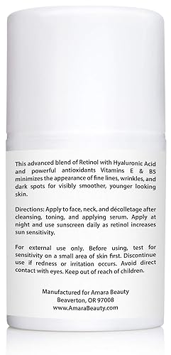 Miniatura 5 de Amara Organics crema con retinol para rostro 25  con ácido hialurónico vitaminas E y B5 17 onzas líquidas