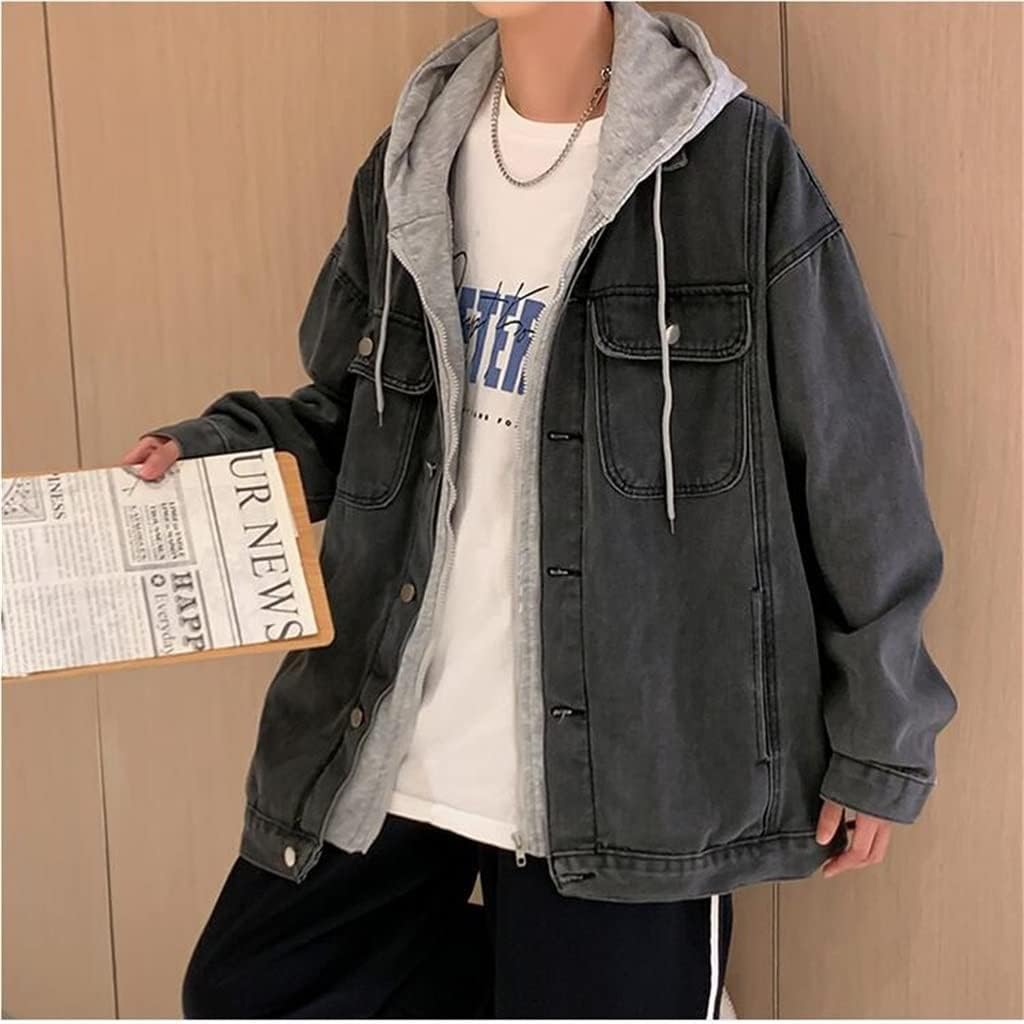 Hooded Harbor Wind Fall Dress Denim Coat Men's Spring Loose Top Teen Jacket(2XLcode)