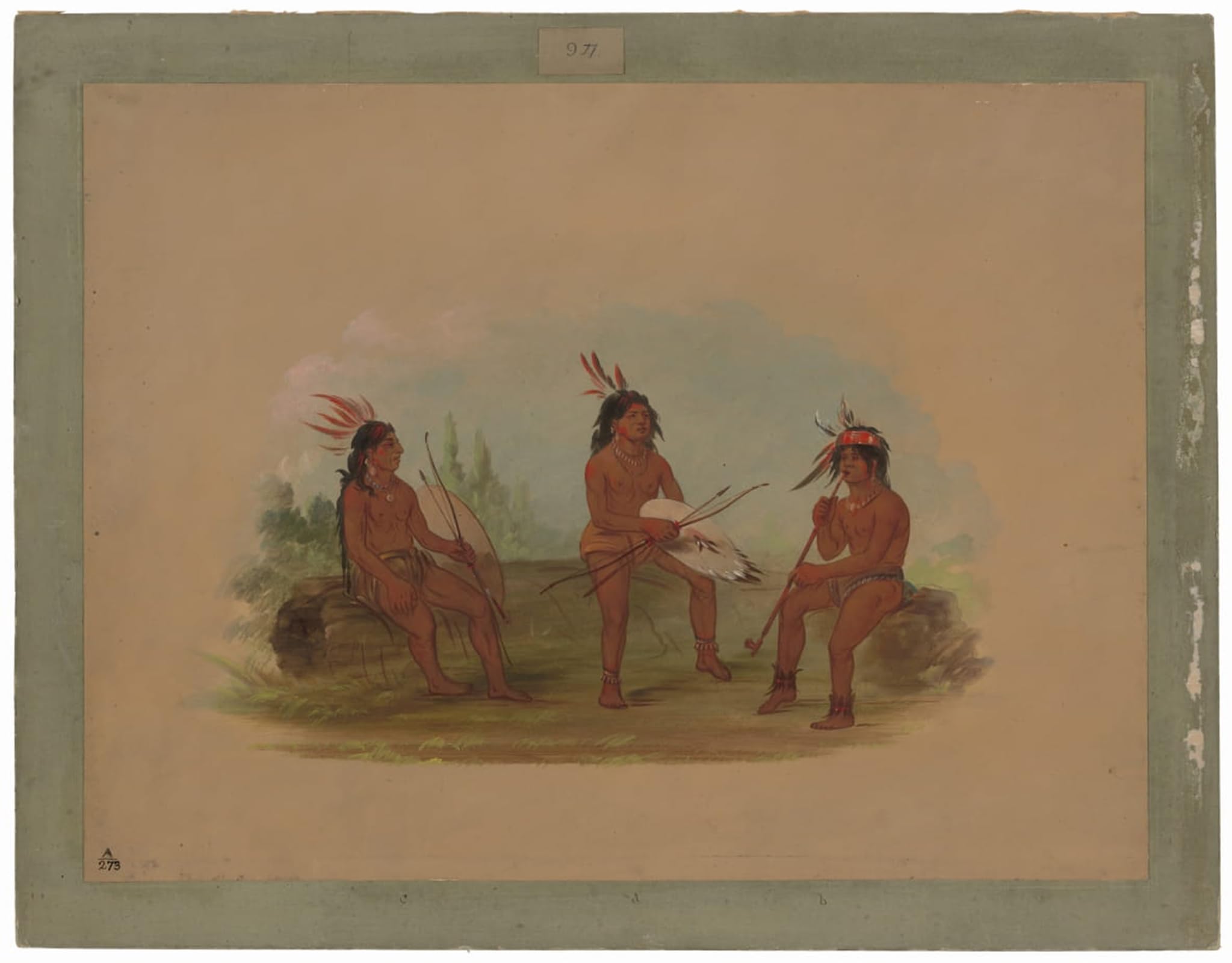 HRJUBWREE Classic Canvas Picture Art Canvas Print Modern Oil Painting Three Young Chinook Men by George Catlin Artwork on Wall for Home Decor 60x90cm