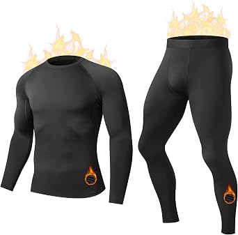 HovSiyla Mens Thermal Underwear Long Johns Fleece Lined Compression Pants Shirts Tops Athletic Base Layer Set Cold Weather