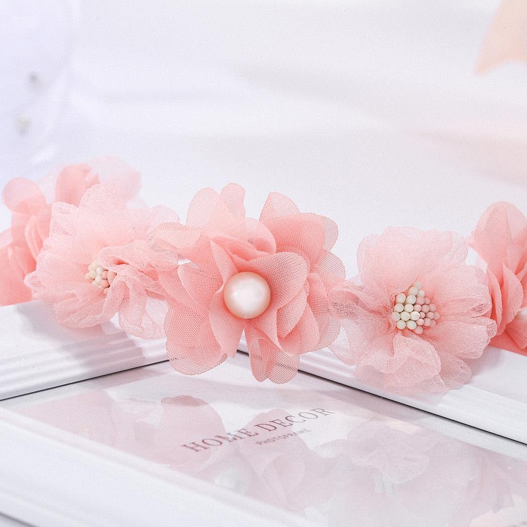 IYOU Baby Girls Headband Pink Flower Hair Hoop Pearl Party Wedding Hair Accessories - Image 3