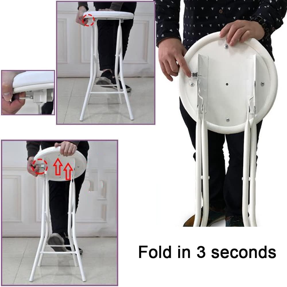 Cushioned Folding Stools Black Round Stool 19 Inch Fold Kitchen PU Leather Compact Breakfast for Garden Bathroom