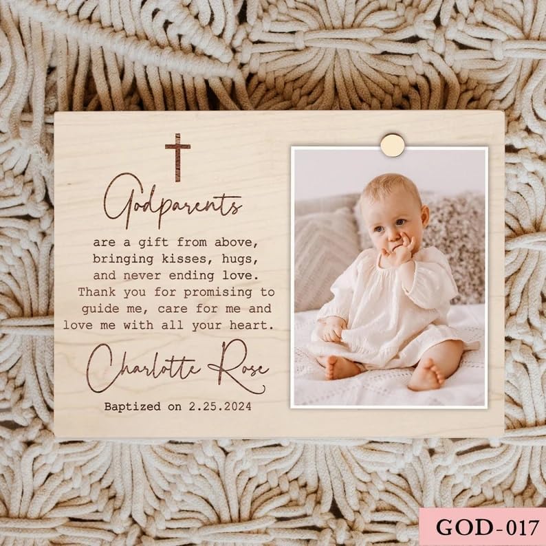 Honestchi Personalized Baptism Picture Frame, First Communion Dedication Christening Keepsake, Godparents Gift to Goddaughter Godchild Baptism Gifts for Baby Boys and Girls (Baptism 02)