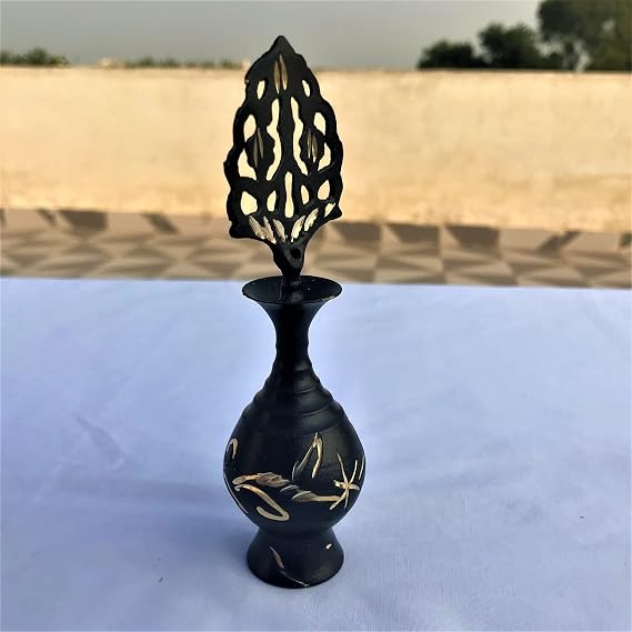 Brass Surmedani Surma Holder Kohl Kajal Applier with Surma (Black)