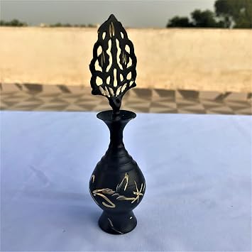 Brass Surmedani Surma Holder Kohl Kajal Applier with Surma (Black)