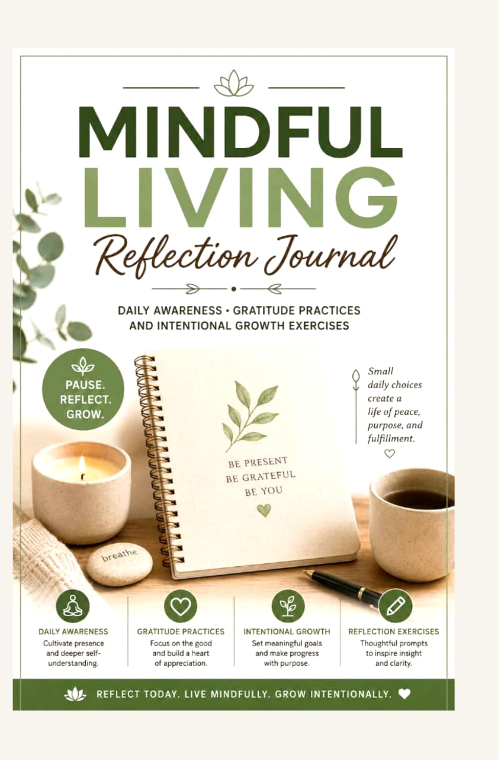 MINDFUL LIVING REFLECTION JOURNAL: DAILY AWARENESS GRATITUDE PRACTICES AND INTENTIONAL GROWTH EXERCISES