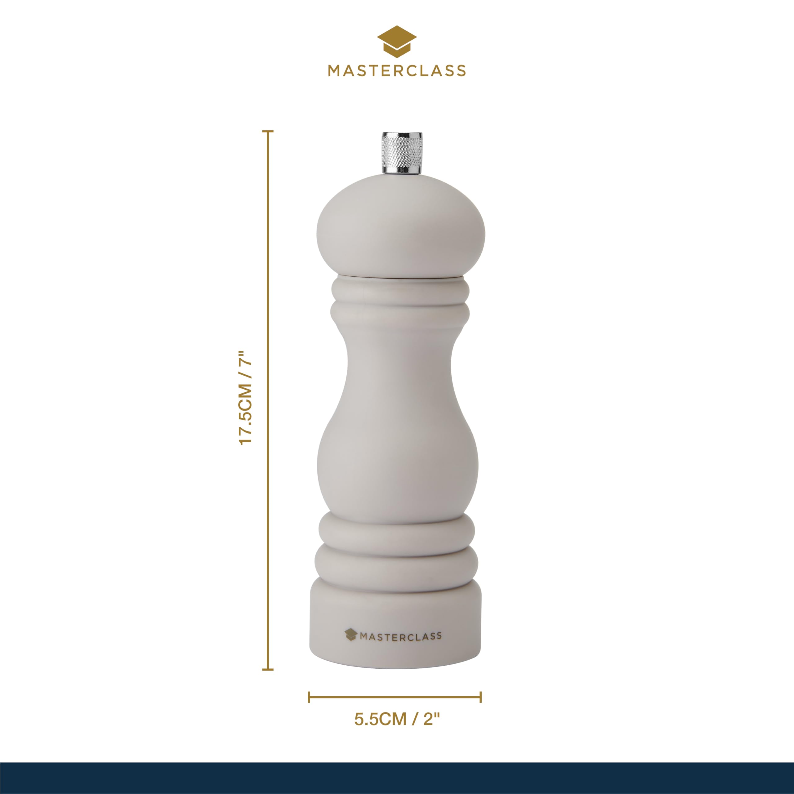 MasterClass - Molinillo de sal o pimienta (17 cm), Cream/Latte, con etiqueta para regalo