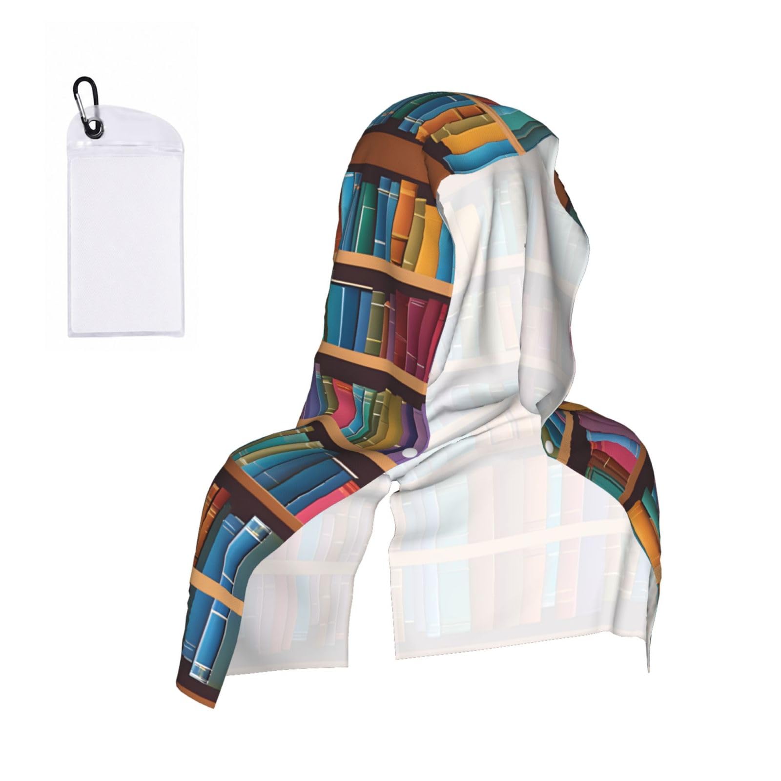 ESNAIUVCD Library Bookshelf Print Multifunctional Cooling Hoodie Bandana Portable Sweat Absorbing Design For Beach Workouts Exercise Heat Relief Accessories