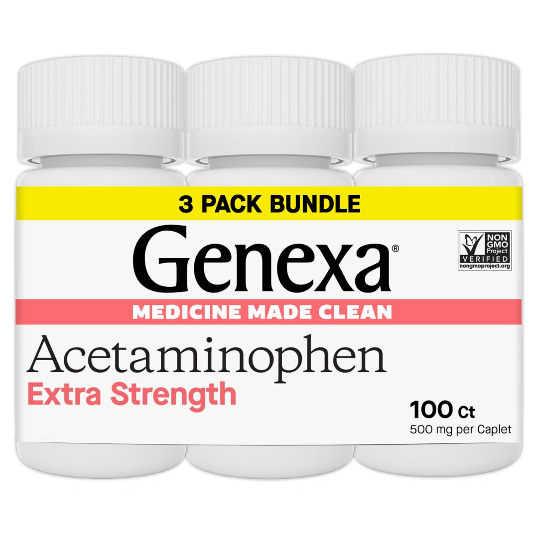 Genexa Clean Acetaminophen 500mg Extra Strength, Dye Free Pain Reliever Fever Reducer, 0% Artificial Additives, Pain Medicine for Adults, Relieves Headache, Backache, Minor Arthritis Pain, 300 Tablets