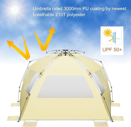 Miniatura 4 de Oileus Tienda de campaña de playa desplegable tamaño XXL, refugio solar para 5-6 personas, tienda de campaña instantánea portátil para playa con