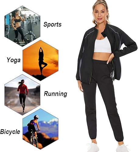 Miniatura 5 de NINGMI Traje de sauna para mujer, chaquetas de sudor, camisa de entrenamiento de manga larga, parte superior adelgazante con cremallera, moldeador