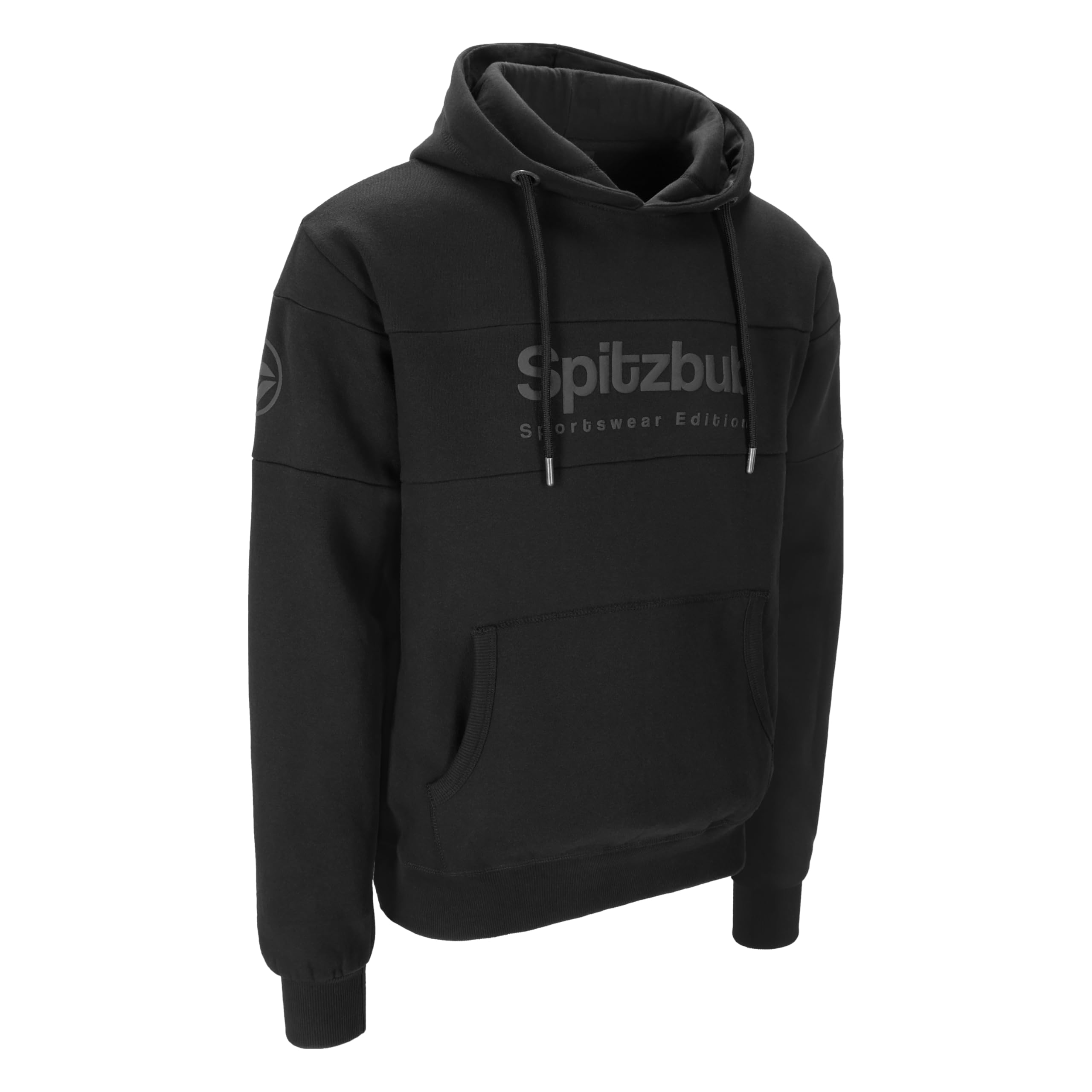 Spitzbub Herren Hoodie Schwarz – Ton-in-Ton Markenprint – Kapuzenpullover für Männer – 85% Baumwolle / 15% Polyester – Streetwear Sweater