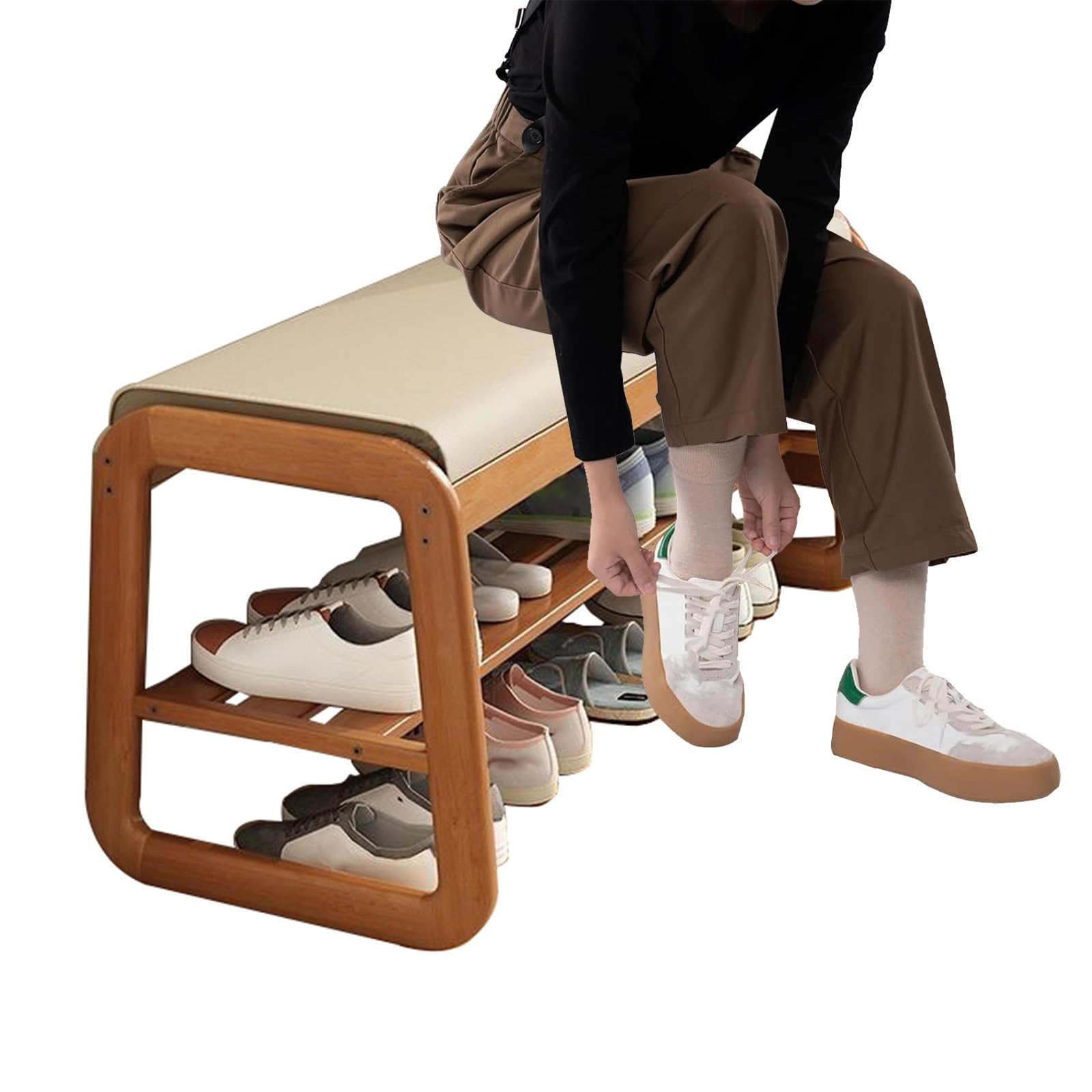 Banc à chaussures en bois massif idéal pour organiser l'entrée