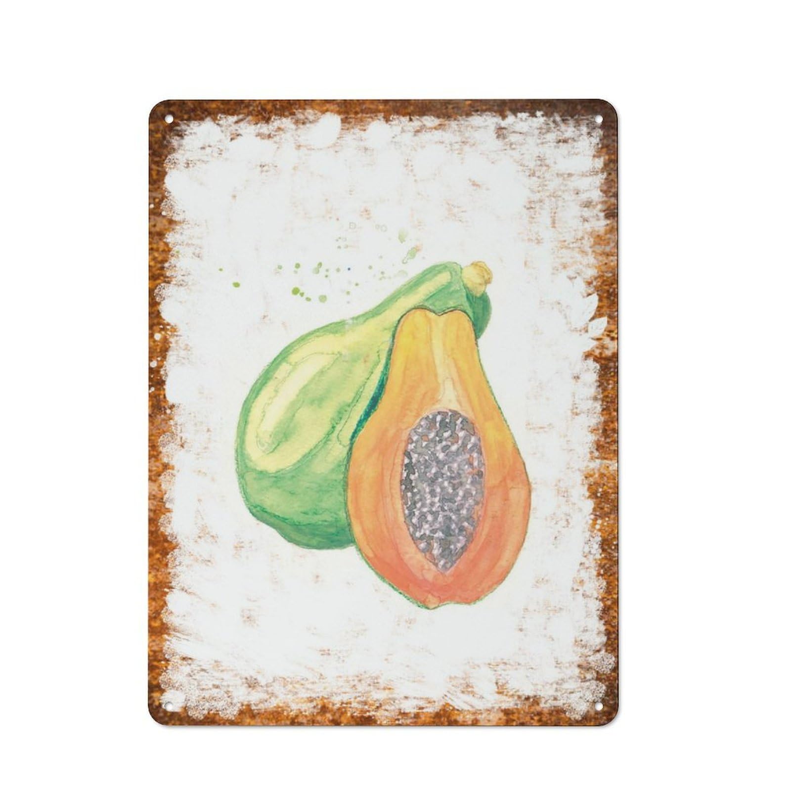 peiyeety Metal Tin Sign Papaya Watercolor Pattern Vintage Rustic Wall Art Kitchen Bathroom Bedroom Living Room Cafe Farmhouse Entryway Office Garage Home Bar Laundry Room Porch Patio 6x8 Inch