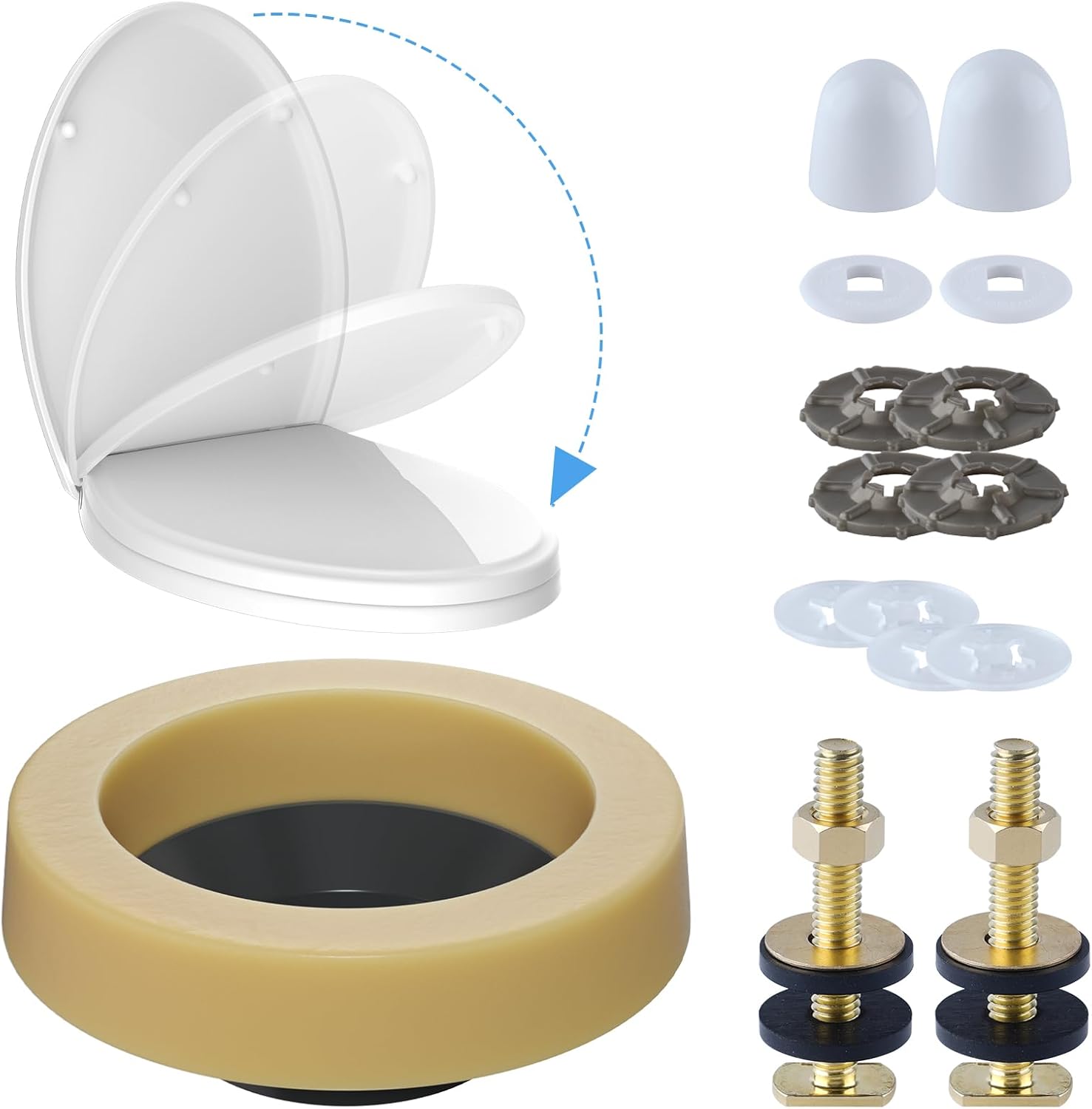 Hibbent Premium Elongated Toilet Seat with Extra Thick Toilet Wax Ring Replacement Kit and Bolt Covers