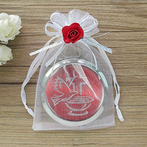 12 PCS Red Compact Mirror with Dove Design - Confirmation Favors/Religious Event/Purse Makeup Mirrors in Decorated Gift Bags (red-1)