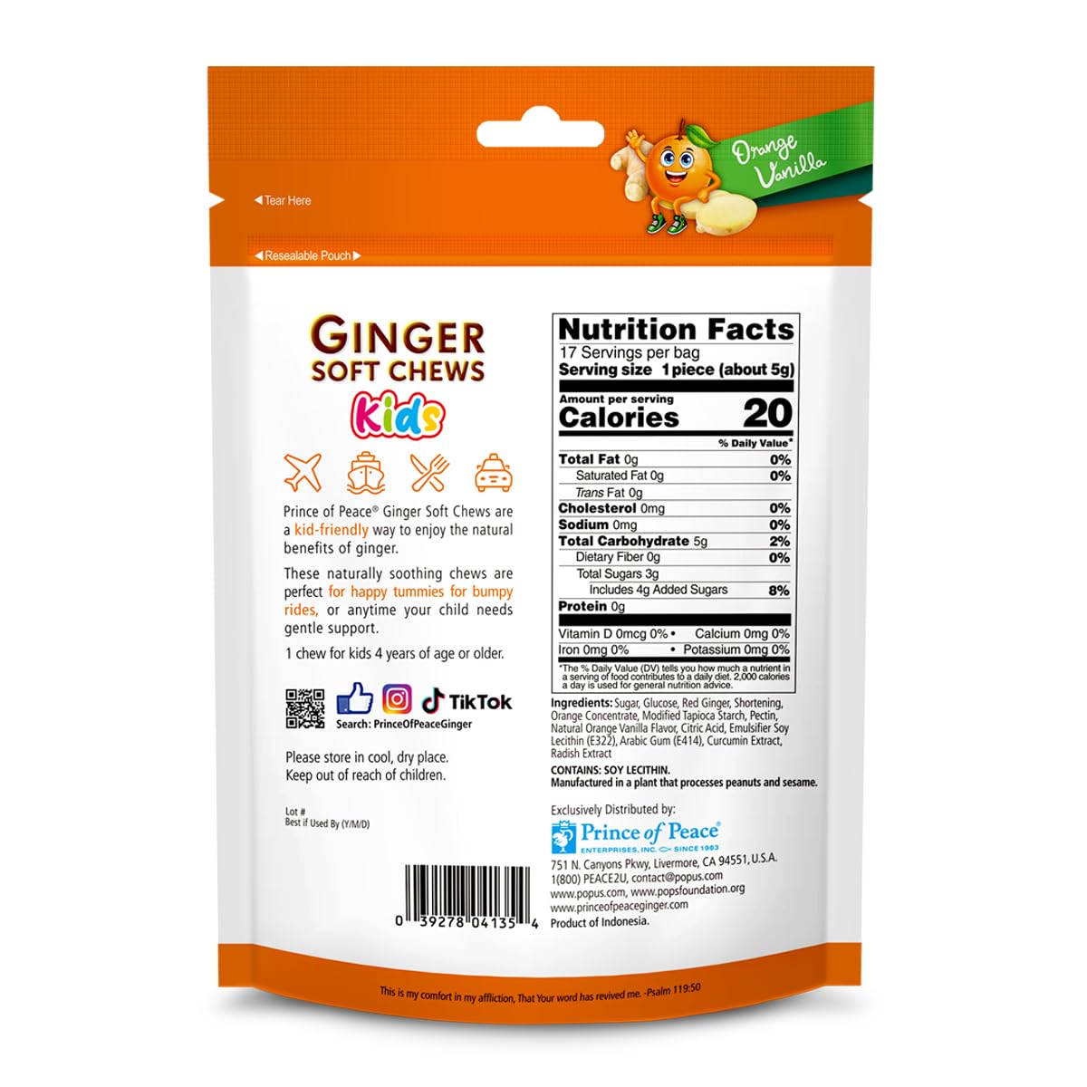 Prince of Peace Ginger Soft Chews for Kids with Orange Vanilla - 3 oz thumbnail 2