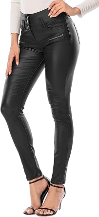 ECUPPER Womens Black Faux Leather Stretch Push Up Sexy Pants
