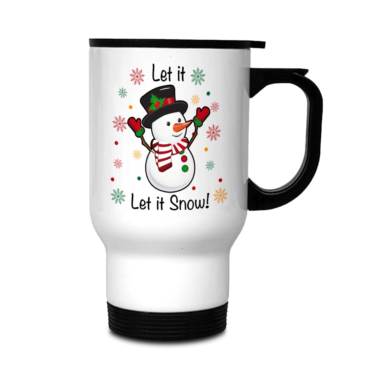 Christmas Travel Mug | Festive Thermal Stanley Mug for Hot Drinks, Tea, or Coffee | Xmas Snowman, Let It Snow Patterns | Reusable & Insulated Ideal Christmas Gifts for Men, Women & Kids (14oz)
