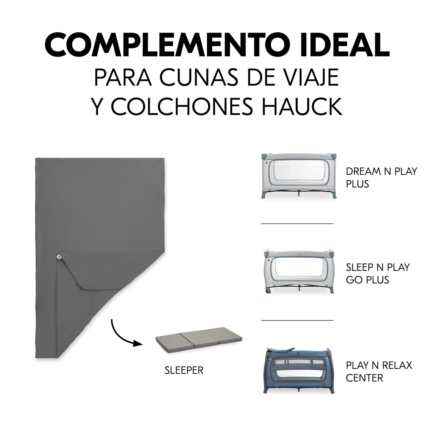 hauck Sabana Bajera Cuna 60x120 Travel Bed Mattress Cover para Cuna de Viaje, Sabanas Cuna Muselina de Algodón 100% Transpirable, Bajera Cuna Ajustable, Higiénicas Lavables a 60° C - Gris
