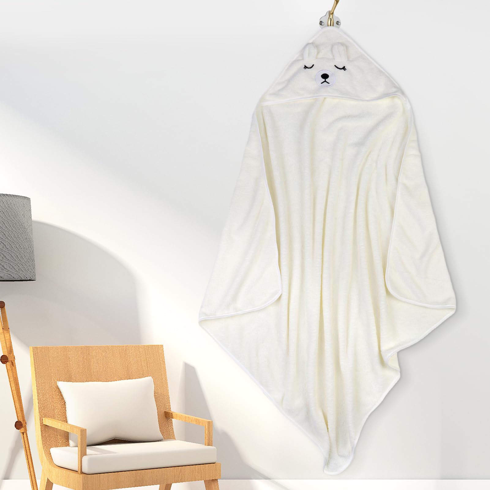 Lvefyti Serviette de bain à capuche pour bébé - 80 x 80 cm - En polaire corail - Pour bébé nouveau-né - Blanc