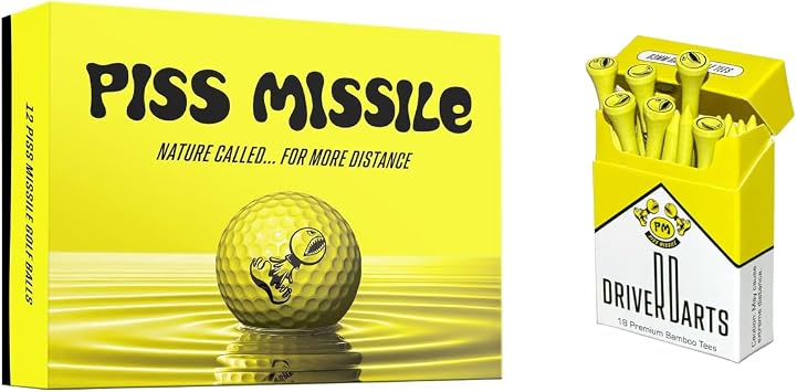 P*ss Missile Golf Balls and Driver Darts Bundle - One Dozen Long-Distance Balls and Iconic Package of 18, 3 1/4" Golf Tees G