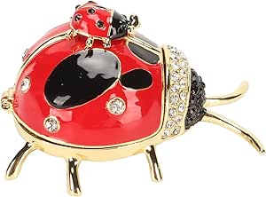 LIULDASHUN Ladybug Trinket Box, Red Colored Enamel Crystal Hand Painted ...
