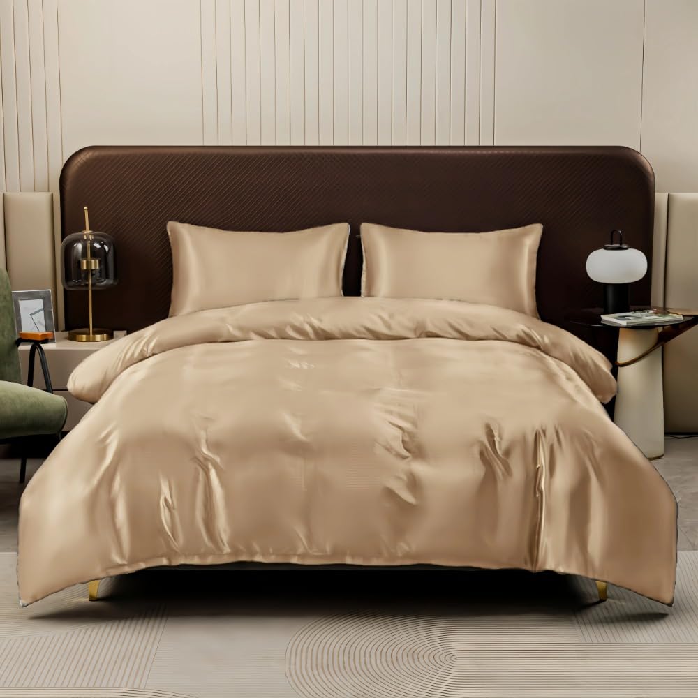Housse de couette en satin grand lit parure lavable en machine